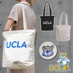 UCLA ユーシーエルエー 刺繍入り トートバッグ コットン くま クマ A4 トート キャンバス スクエア メンズ レディース ホワイトブラック