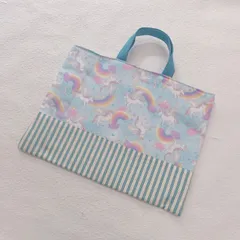 レッスンバッグ 手提げ袋 女の子 ユニコーン 水色