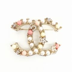 샤넬 CHANEL 22C 코코 마크 브로치 비쥬 라인 스톤 No5 스타 모티프 골드 컬러