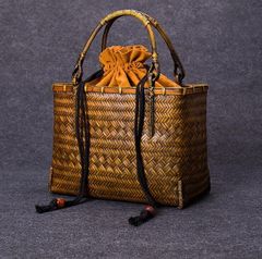 【手作り工芸品】竹編み収納かご 竹細工 籐細工 バスケット おしゃれ 竹製 竹編みインテリア 小物入れ ナチュラル 和風 竹かご 一点物 竹工芸