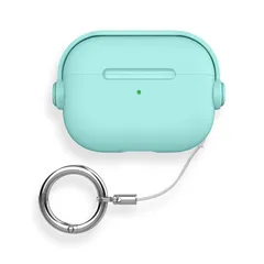 (AirPods ケース ケース Pro, ケース 第一世代 Pro Pro AirPods 紛失防止 ワイヤレス充電対応 Magsafe ミントグリーン) TPU カラビナ付き リング ストラップ エアーポッズプロ 耐衝撃 安全ロック付き Airpods