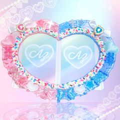 ハート型ペアトレカケースデコ໒꒱· ﾟ B8 まじかるバレンタイン♡ピンクギンガム×ブルーギンガム♡ホイップ×カラースプレー〔No.59〕
