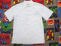 Batik Bay レーヨン×ポリ 半袖シャツ M サックスブルー アメリカ古着