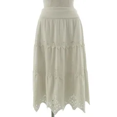 ストロベリーフィールズ STRAWBERRY-FIELDS スカート ミモレ丈 フレアー パンチング スエード風 ネイティブ調 アイボリー