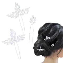 【在庫セール】(銀色) ブライダルヘアクリップパールラインストーンU字花着物写真卒業式ドレス結婚式ヘッドドレスのヘアアクセサリー（ゴールド）3個