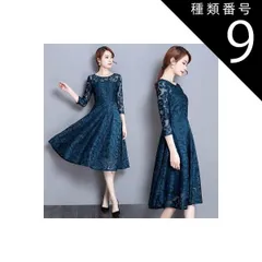 種類9：ブラック/M ドレス ワンピース  パーティードレス  レースワンピース  ラウンドネック 膝下丈 ミモレ丈 七分袖 半袖   Aライン ベルト ハイウエスト 透け感 シースルー かわいい 大人可愛い きれいめ 上品 おしゃれ フェミニン  キュート 