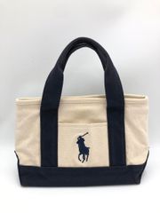 POLO RALPH LAUREN ポロ ラルフローレン SCHOOL TOTE SMALL2 ユニセックス キャンバス トート バッグ キナリ×紺 ■■ メンズ
