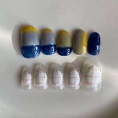 現品 ネイルチップ ニュアンスネイル 一癖 美甲 落書き 色鉛筆 ショートネイル
