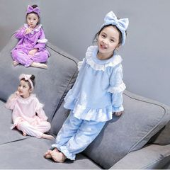 子供 フランネル パジャマ 2点セット トップス+パンツ 女の子 パジャマ 秋冬用 長袖 フランネル 部屋着 無地 セットアップ 可愛い 寝巻