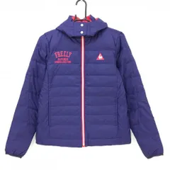 【超美品】ルコックゴルフ ダウンジャケット ネイビー×レッド フード取外し可 レディース M ゴルフウェア le coq sportif