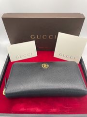 GUCCI グッチ ラウンド ファスナー レザー 長財布 456117 GG マーモント ブラック レディース メンズ