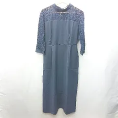 ◇ ◎ ●未使用● Lace Ladies レース バックジップ 七分袖 ロング丈 ワンピース サイズXL ネイビー レディース E  【1404240014503】