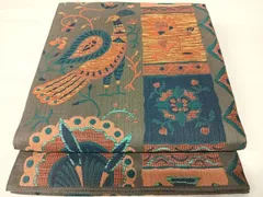 平和屋着物○太鼓柄袋帯 作家物 紬地 切嵌芝文 銀