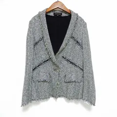 #anc エスカーダ ESCADA ジャケット 36 黒 白 薄緑 ツイード フリンジ 薄手 麻混 レディース [856272]のサムネイル