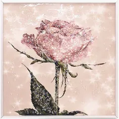 【送料無料】美品  アートパネル 絵画 SNS映え  バラ  一輪  花  ピンク  フレーム付き  壁飾り 41×41 a485