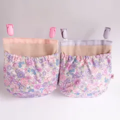 フタなし 移動ポケット お花とリボン ピンクかラベンダー