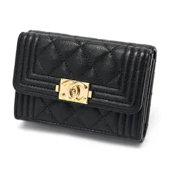 シャネル / CHANEL　ボーイシャネル 三つ折り財布 / コンパクトウォレット　A84432　キャビアスキン　ブラック 【中古】 商品番号 S-157870