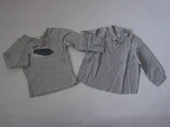 ボンポワン ボンポアン bonpoint アウトレット 子供服 男の子 18M 約 80cm 85cm ベビー服 長袖 Tシャツ ロンT 長袖 シャツ グレー チェック 2点 春 夏 秋 ★3 トップス ボーイズ キッズ ベビー 【中古】 ユーズド