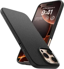 Spigen 【創業18年の技術力】iPhone 16 Pro Max ケース 米軍MIL規格 ストラップホール マット TPU バンパー 耐衝撃 リキッド・エア ACS07988 (マット・ブラック) AL355
