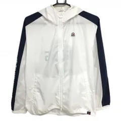 【美品】ニューバランスゴルフ ジップパーカー 白×ネイビー 後ろビッグプリント ダブルジップ レディース 1(M) ゴルフウェア New Balance