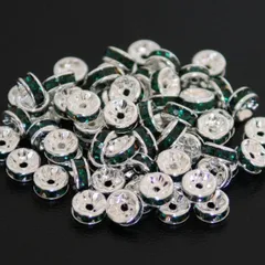 50個　平ロンデル　エメラルド　　(サイズ　5mm 6mm 7mm 8mm 、台座カラー　シルバー　ゴールド　選択可能) スペーサー　ブレスレット　アンクル　ネックレス　イヤリング　ピアス　ハンドメイド　アクセサリー　パーツ