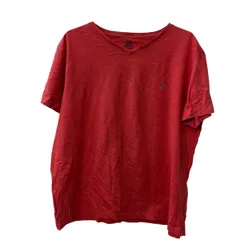 POLO RALPH LAUREN 半袖 ロゴ Tシャツ XL レッド ポロラルフローレンＶネック 古着卸 アメリカ仕入 a707-5662