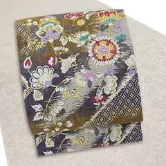 袋帯 新品 正絹 唐織 金糸 黄土色 唐花 唐草 竪菱 廣部商事 三重織 二図全通 高級 極上 逸品 美品 未仕立て 結婚式 礼装用 フォーマル 入学式 卒業式 入園式 卒園式 七五三 お宮参り お茶会 新品 未仕立て 和装 着物 No.5-0074