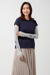 [セルヴァン] UVカットアームカバー ネイビー・ライトグレー 接触冷感 吸水速乾 花柄 紫外線対策 ジャガード編み かわいい おしゃれ サムホールあり 日焼け対策 レディース 女性用 ロング丈