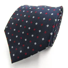 タカキュー ブランド ネクタイ ストライプ柄 スクエア柄 格子柄 シルク PO メンズ ネイビー TAKA Q 【中古】