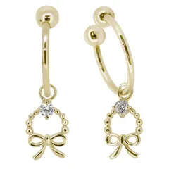 イヤリング 揺れる リボン レディース k18 4月誕生石 ダイヤモンド ノンホールピアス フープ 両耳用 かわいい おしゃれ クリップ式 フープ 痛くない 上品【受注生産の為8～10営業日程度で発送】