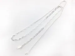 パール調ビーズポイントミックスチェーンロングラリエットネックレス ステンレス・ニッケルフリー ゆったりサイズ シルバー