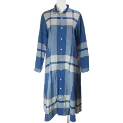 ビームスボーイ BEAMS BOY 19AW ビッグタータン ワンピース チェックネル ロング 長袖 シャツワンピ Aライン EXCLUSIVE FABRIC 青 ブルー X
