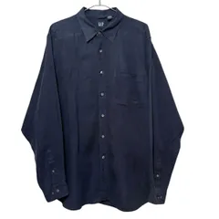 00s インド製 OLD GAP L/S LINEN Shirt L ネイビー 紺 オールドギャップ リネンシャツ マチ付き 長袖 古着