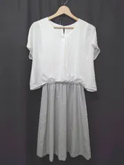 ◇ ◎ ●未使用● ⊂ index インデックス 異素材 半袖 膝下丈 フレア ワンピース サイズM ホワイト グレー レディース E  【1410230007370】