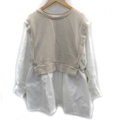 レトロガール RETRO GIRL ベストドッキングシャツ 長袖 ラウンドネック レイヤード風 F ベージュ 白 ホワイト /SM14