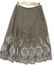 【送料無料】【美品】ヒロタ シフォン ロングスカート フレアスカート 花柄刺繍 グレー 白 ウエスト61cm ■管理番号L27722SSA24-240202-10(198)(4)