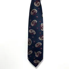 (^w^)b クリスチャンディオール ChristianDior ペイズリー柄 ロゴ刺繍 ネイビー 紺色 シルク混 絹混 USA製 ネクタイ メンズ レディース ユニセックス 総柄 オシャレ かっこいい かわいい 70s80s90s ビンテージ レトロ 昭和