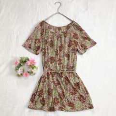 50-29 ー大特価ー 美品★シルク100%  【ジョルジュレッシュ】 GEORGES RECH レディース トップス シャツ ブラウス (S) 絹 リボンベルト 総柄 ギャザー 高品質 個性柄