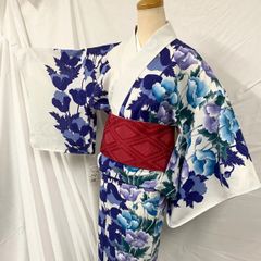 撫松庵 浴衣 アマリリスポピー セオα ホワイト 白地 大花 ターコイズ