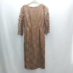 ◇ ⊂ DRESS+ ドレス プラス レース ダマスク柄 長袖 ロング ドレスワンピース サイズM ブラウン レディース E  【1412260048361】