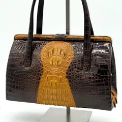 【美品】クロコダイル クロコ型押し ハンドバッグ 冠婚葬祭 フォーマル 茶色