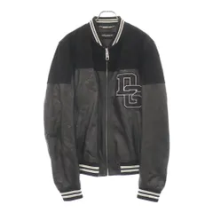 DOLCE & GABBANA (ドルチェアンドガッバーナ) 19SS エンブロイダリー フロントロゴ刺繍 ベロア切替レザージャケット ブルゾン ブラック G9JT6Z