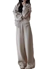 [ReiLuana] ジャージ スウェット 上下 セット レディース フード 長袖 ロング パンツ 通勤 通学 (JP, アルファベット, M, グレー) [グレー] [M]