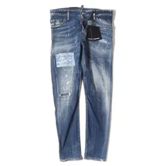 【新品】DSQUARED2 ディースクエアード パンツ サイズ:46 / ペイント ダメージ加工 スリム テーパード ストレッチ デニム パンツ (SEXY TWIST JEAN) / ボタンフライ / インディゴ / イタリア製 / ボトムス ジーンズ