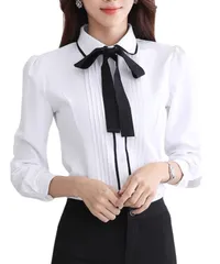 [Dep Club] 美ラインシルエット ブラウス リボン レディース 白 セレモニー 長袖 おしゃれ 春 オフィスカジュアル 白シャツ スーツインナー やわらかい 2Way トップス (JP, アルファベット, M, ホワイト) [ホワイト] [M]