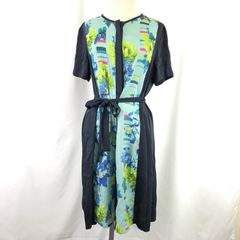 美品★PAUL SMITH BLACK【ポールスミス】薄手/春夏/半袖ワンピース 【size:42/膝丈/ネイビー/花柄/navy】ウエスト調節紐/dress◆BJ010-e
