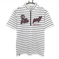 フィラゴルフ 半袖ハイネックシャツ 白×ネイビー ボーダー ハーフジップ  メンズ L ゴルフウェア FILA GOLF