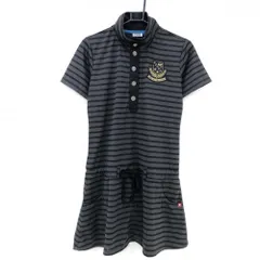 ★特価★【超美品】フィラゴルフ 半袖ハイネックワンピース グレー×黒 ボーダー柄 胸元ワッペン  レディース LL ゴルフウェア FILA GOLF