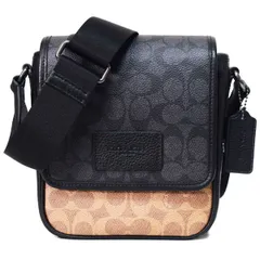 コーチ メンズ バッグ COACH コーティングキャンバス レザー シグネチャー ルーカス ロゴ コンパクト クロスボディ 斜め掛け メッセンジャー ショルダーバッグ タン×チャコール×ブラック CAU46
