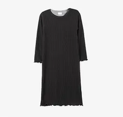 韓国子供服 リブデザインガールズロングワンピース メロウフリル 長袖 カットソー キッズ チャコール